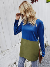 casual color stitching round collar long sleeve T-shirt Sai Feel